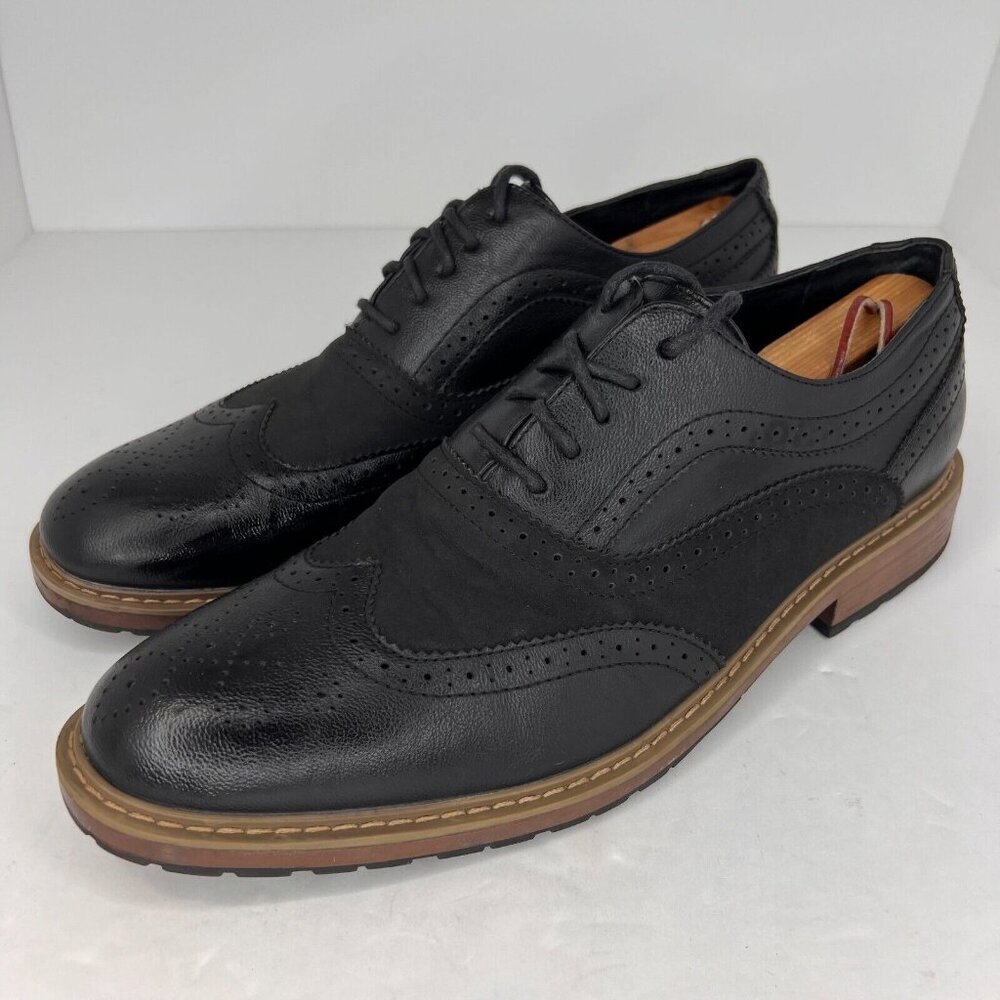 Perry Ellis Portfolio Mens Alfred Black Wing Tip Oxford Size 10.5 Dress Shoes